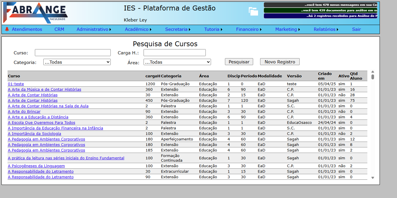 04 - Controle de Cursos - Disciplinas - Conteudo