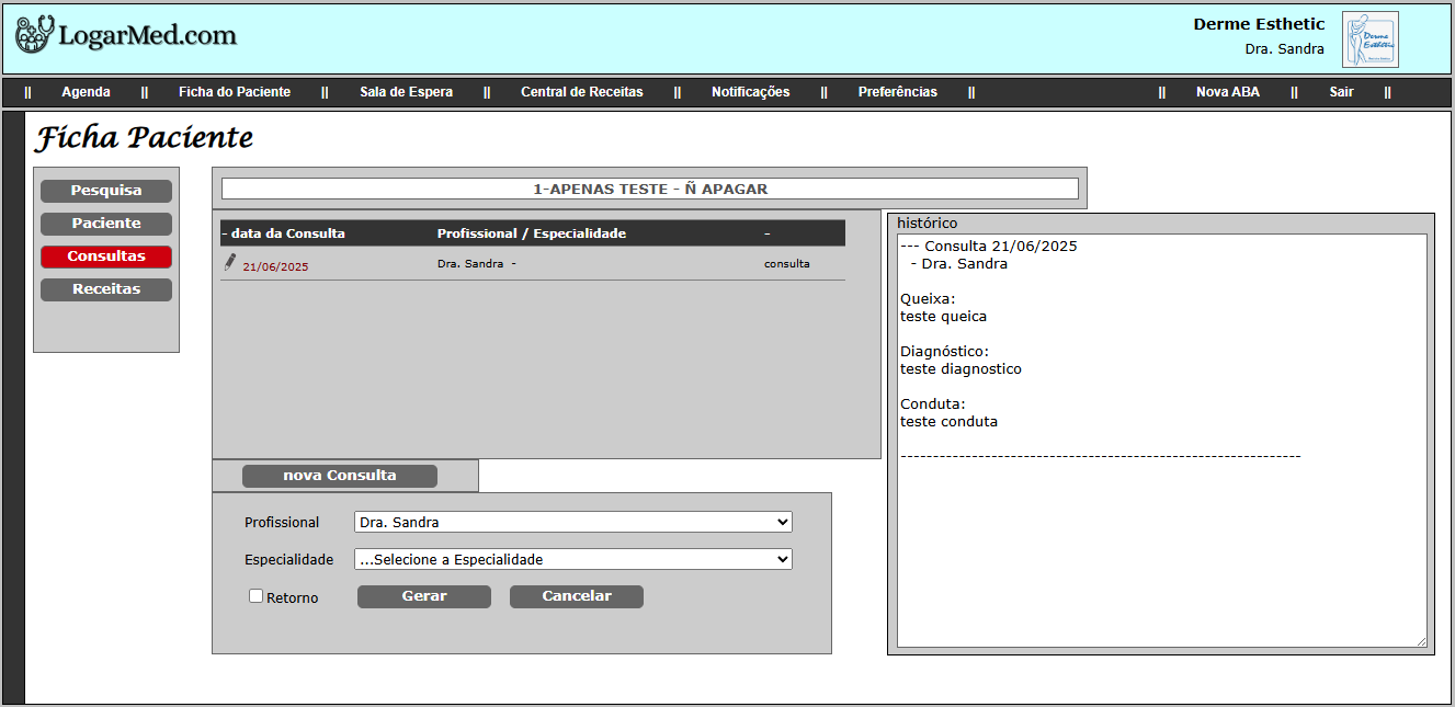 Gestão de Consultas do paciente, com preview rapido