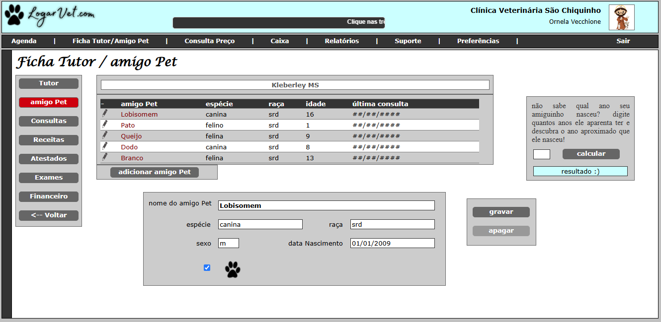 Cadastro de Pacientes Pets